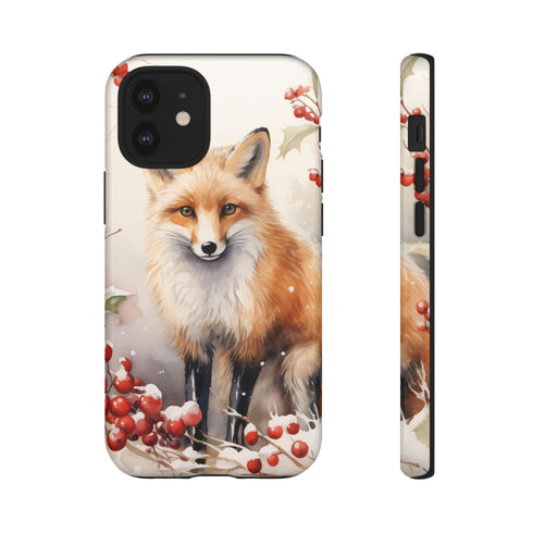 Christmas Fox in a Wreath of Red Berries - Impact Resistant Phone Case iPhone 12 Mini Glossy